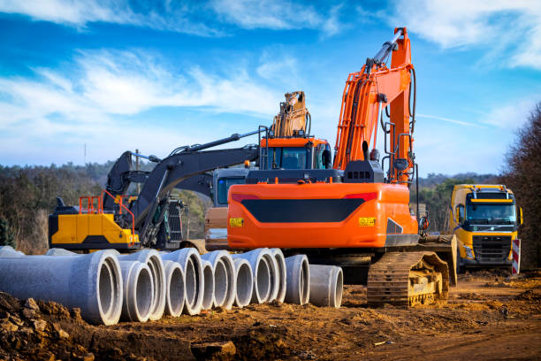 Heavy construction equipment on site